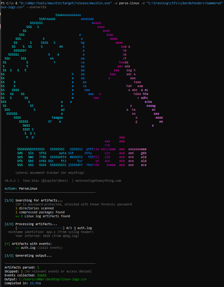 Masstin parse-linux CLI output