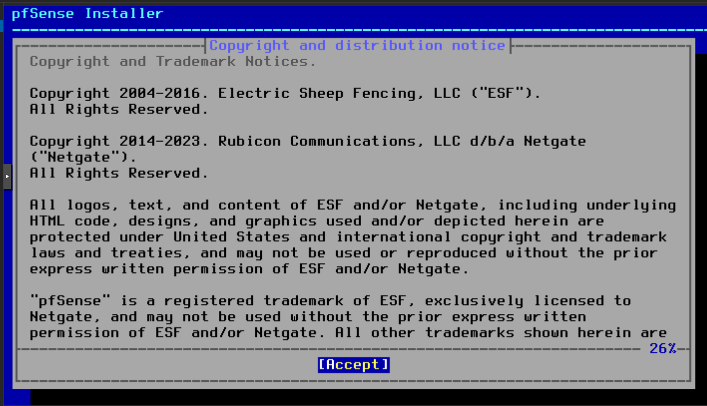 pfSense installer copyright notice