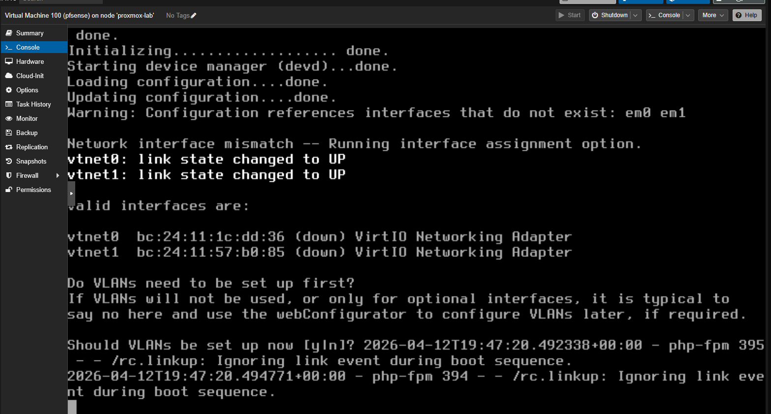 pfSense VLAN setup prompt