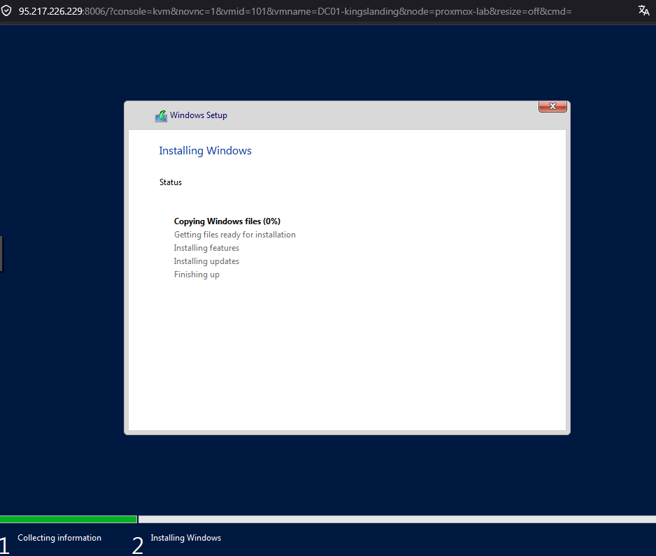 Windows Server 2019 installing files