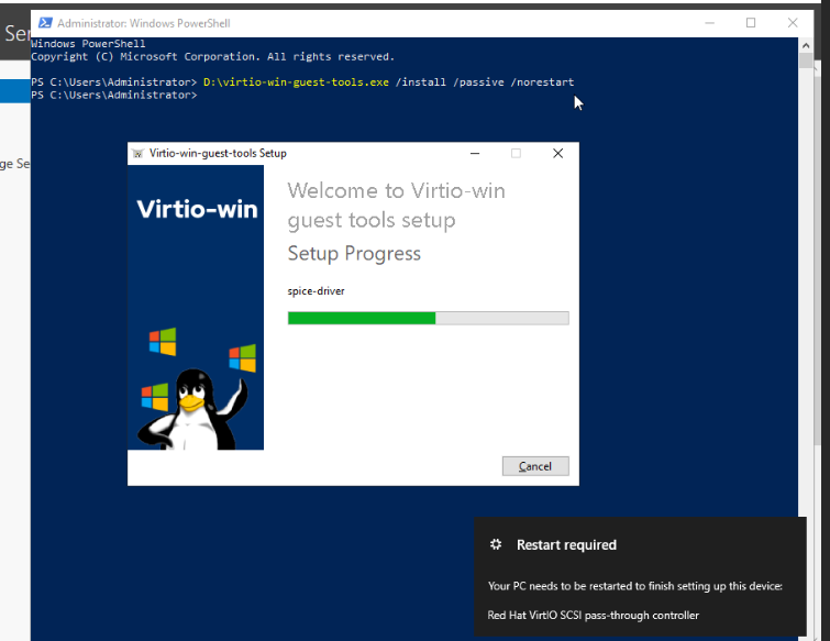 virtio-win-guest-tools installer running interactively